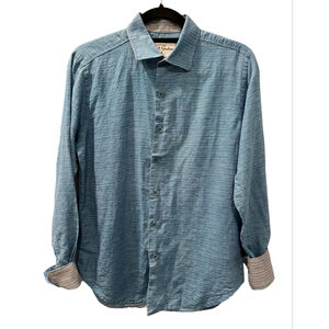 Robert Graham Flip Cuff Linen Blend Long Sleeve Button Down Shirt Size Small